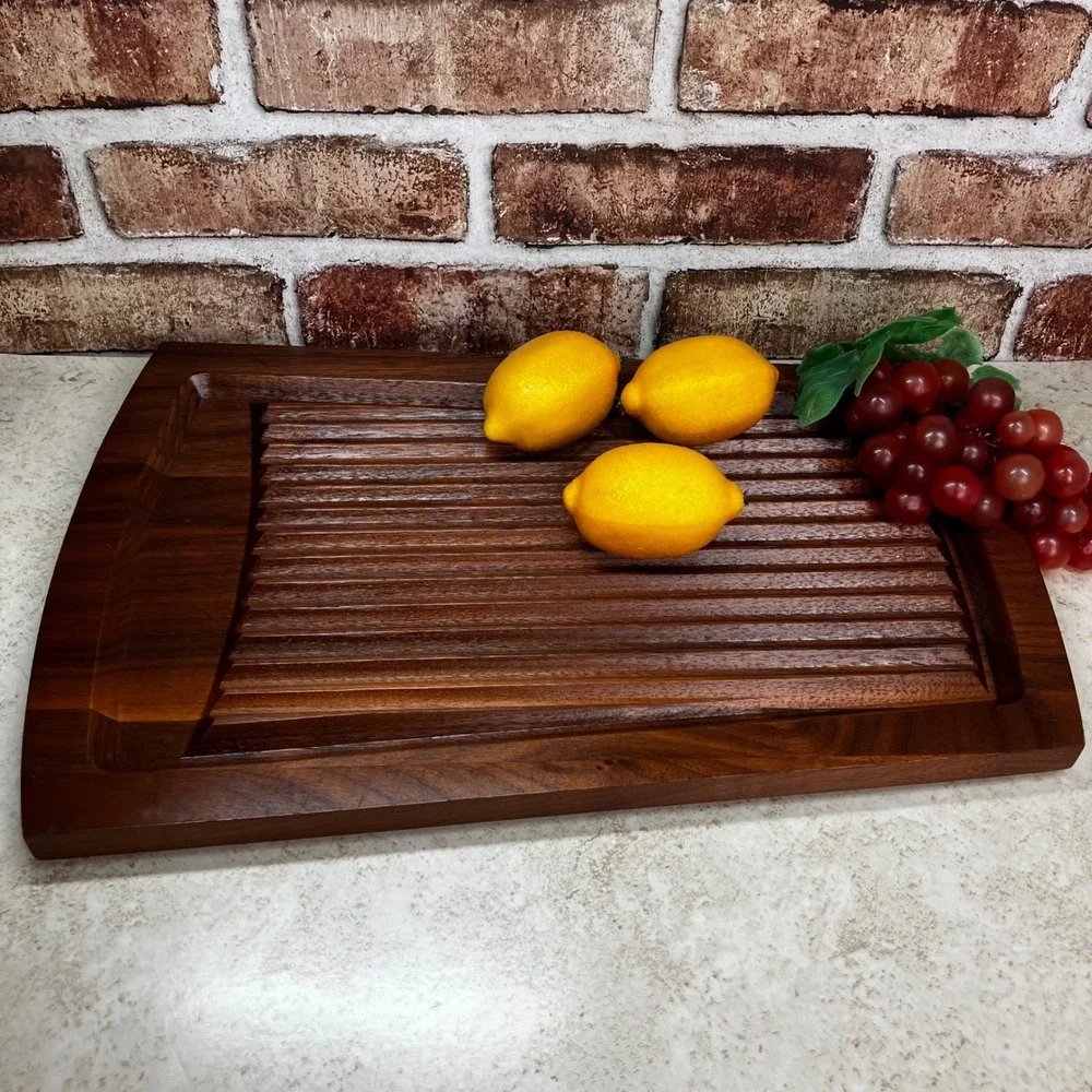 Carvel Hall Carving Board Solid Walnut 17.5x10.5 Brown Vintage Juice Grooves